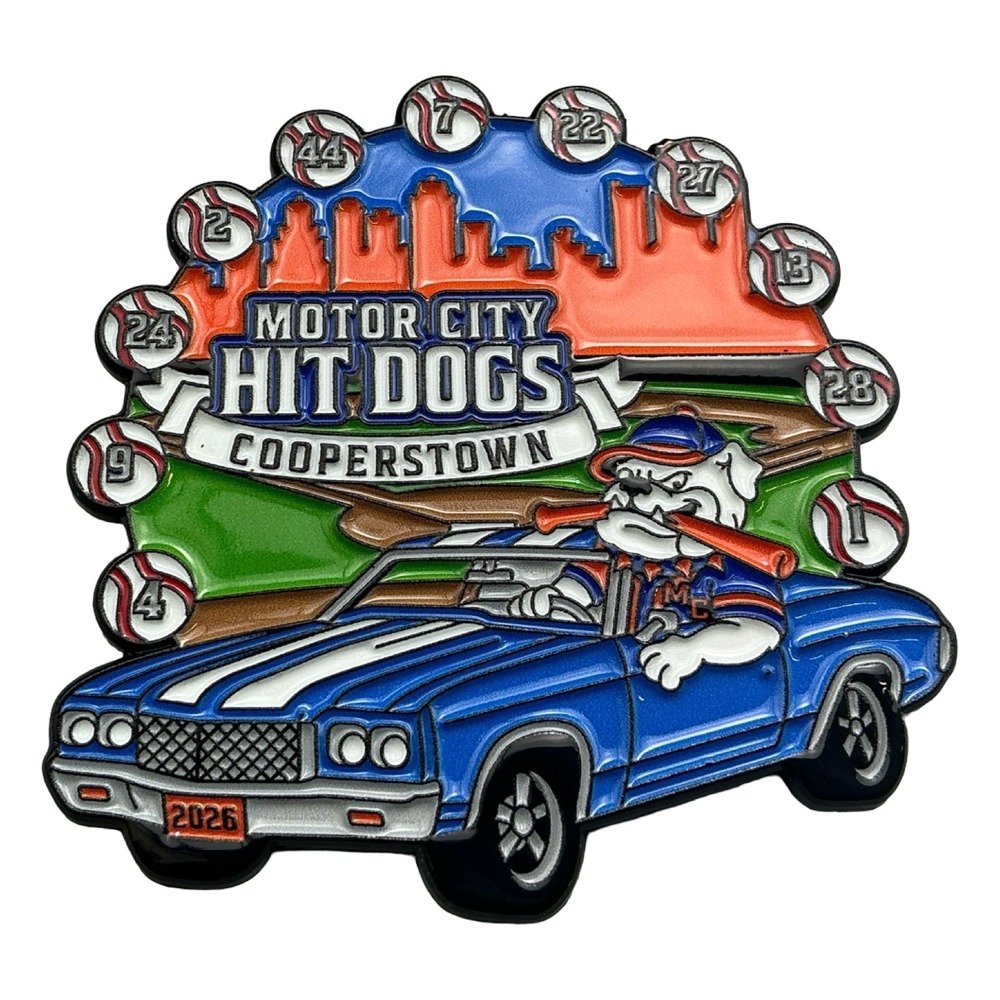 Motor City Hit Dogs Cooperstown 2026 Baseball Trading Pin Champion Pins Blue Car